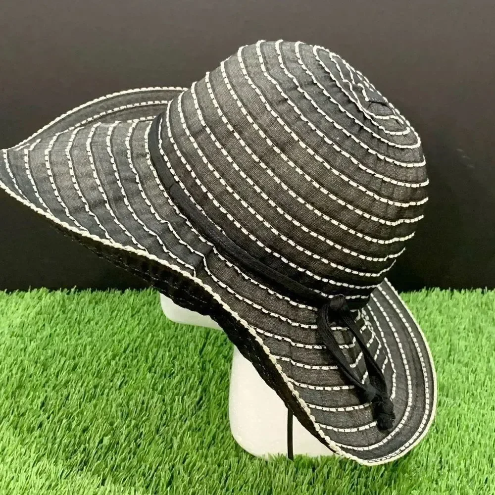 SCALA Black Floppy Beach Hat with White Trim